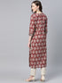 Women Burgundy Pure Cotton Printed A Line Kurta